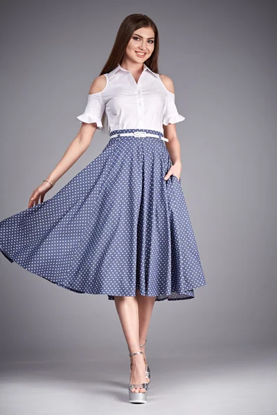 Dress woman clothes fashion style model collection blouse skirt — Zdjęcie stockowe