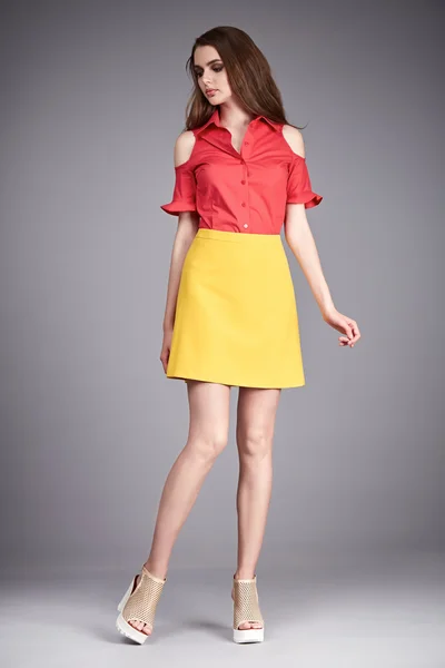 Dress woman clothes fashion style model collection blouse skirt — Stock Photo, Image