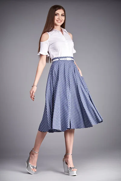 Dress woman clothes fashion style model collection blouse skirt — Stockfoto