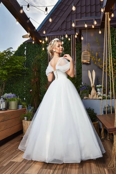 Sexy Beautiful Blonde Woman Pretty Bride Wedding Big Day Marriage — Stock Photo, Image