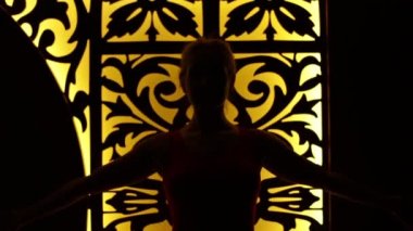 Bir spor fiziği ince rakam ile güzel genç seksi sarışın kız sinsi takım yoga egzersizleri fitness yapıyor pilates mükemmel vücut şekli hamle rahatlatır