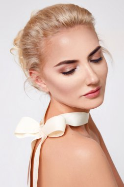 Beautiful sexy blond woman natural makeup nude body shape
