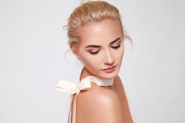 Beautiful sexy blond woman natural makeup nude body shape