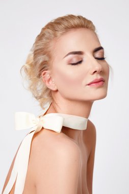 Beautiful sexy blond woman natural makeup nude body shape