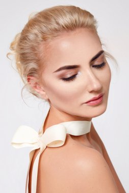 Beautiful sexy blond woman natural makeup nude body shape