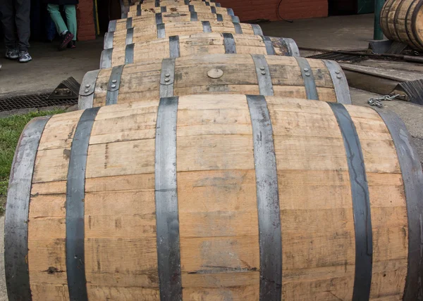 Close up of Rolling Bourbon Barrels — Stock Photo, Image