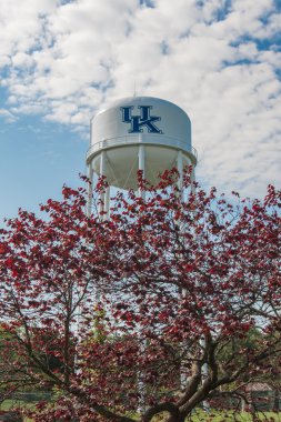 Kentucky Üniversitesi su kulesi ile kırmızı ağaç