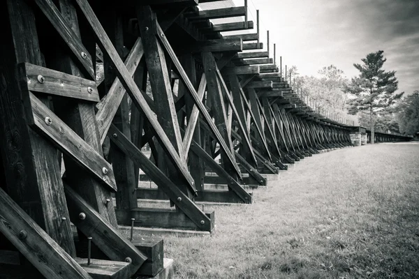 Trestle and Field Black and White — Stock Photo, Image