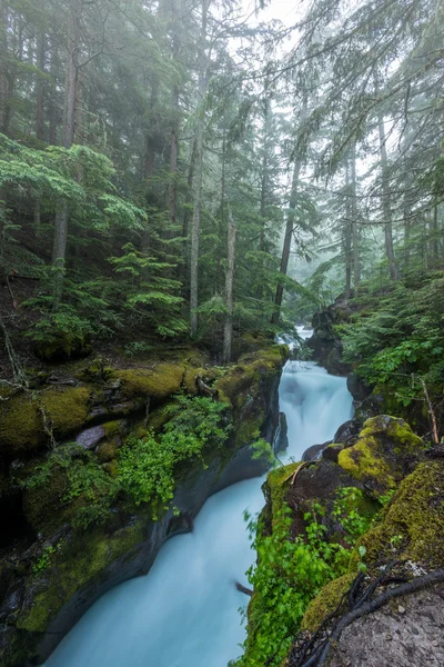 Wasser rauscht durch den geschnitzten Stein des Lawinenbachs — Stockfoto