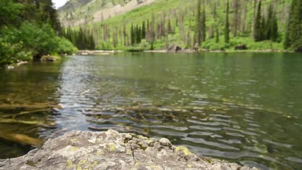 Rock Rande Des Sparkling Lake Gletscher — Stockvideo