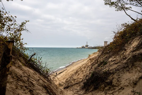 Centrale Électrique Perturbe Paysage Plage Dans Les Dunes Indiana — Photo