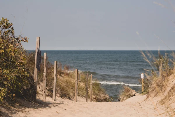 Cresting Dunes Con Chicago Sull Horizon Attraverso Lago Michigan — Foto Stock