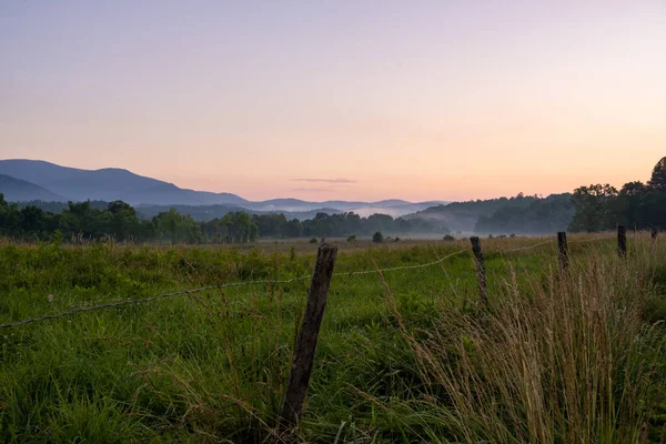 Old Fence Sunset Cades Cove Valley — Stock Photo, Image