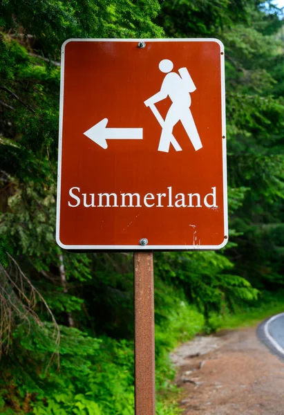 Summerland Trail Hiking Sign Road Mount Rainier National Park — Stock Photo, Image