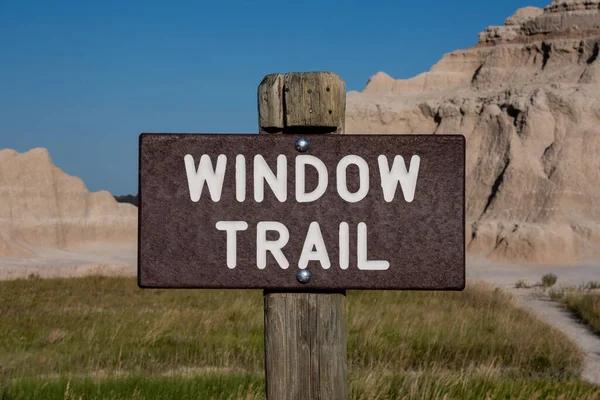 Señal Sendero Ventana Parque Nacional Badlands — Foto de Stock