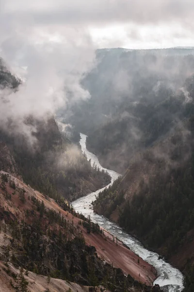 Fog Hangs Low Above River In Grand Canyon Of The Yellowstone