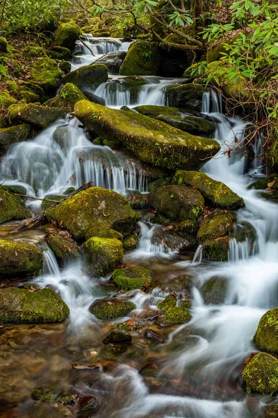 Long Exposure Mossy Rocks Rushing Kanati Creek Parque Nacional Great —  Fotos de Stock