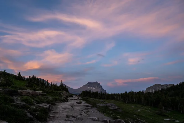 Faint Sunset Light Hidden Lake Trail Montana Glacier National Park — Stock Photo, Image