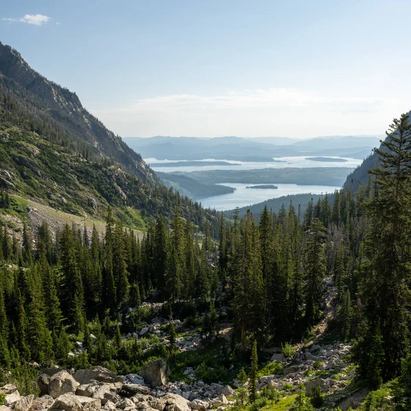 Leigh Lake Und Jackson Lake Tal Unterhalb Des Paintbrush Canyo — Stockfoto