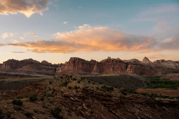 Golden Hour Capitol Reef Formations Scenic Drive — Stock Photo, Image