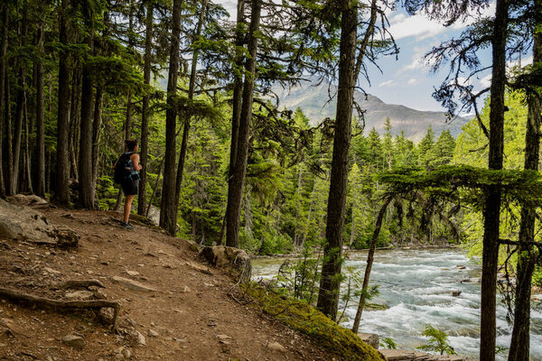 Hiker Looking Out Over McDonald Creek