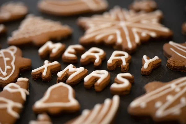 Feliz Natal Biscoitos Gengibre Com Gelo Real — Fotografia de Stock
