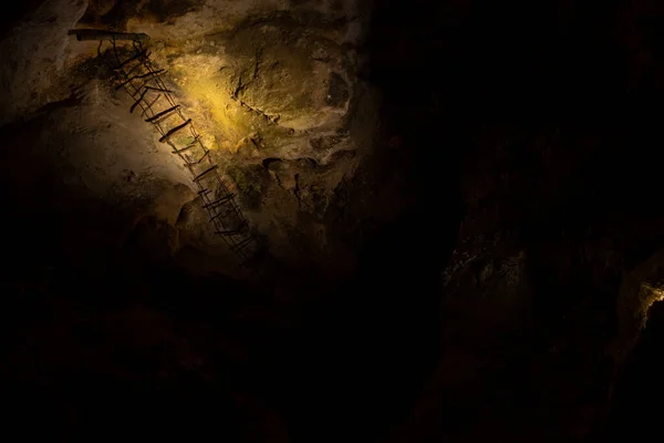 Rustic Ladder Hangs Cave Wall Carlsbad Caverns — Stock Photo, Image