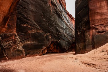 Karanlık Çöl Verniği Güney Utah 'taki Buckskin Vadisi' nin duvarlarını kaplıyor.