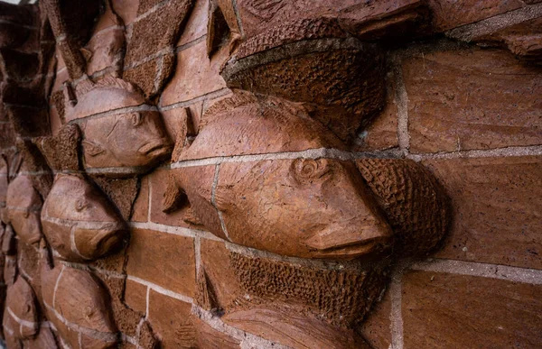 Escuela Peces Muro Ladrillo Centro Visitantes Del Parque Nacional Vizcaya —  Fotos de Stock