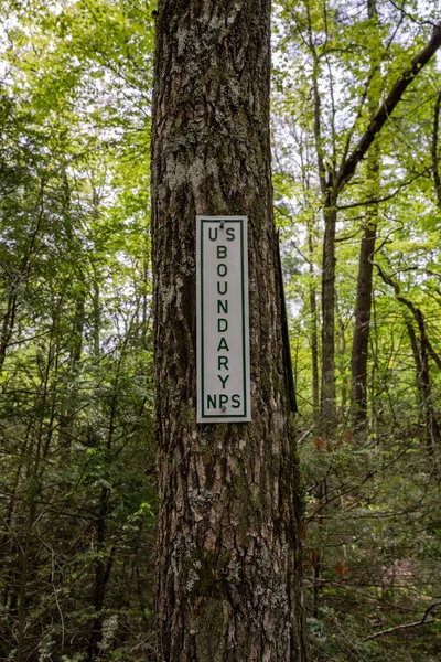 Amerykański Znak Graniczny Wzdłuż Granicy Parku Narodowego Great Smoky Mountains — Zdjęcie stockowe