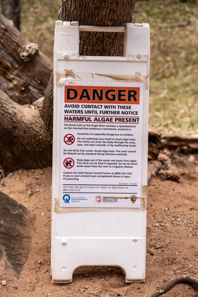 Zion National Park Usa Února 2021 Zion Narrows Warning Sign — Stock fotografie