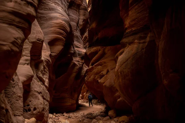 Wanderer Passieren Die Imposanten Felsen Der Buckskin Gulch Süden Utahs — Stockfoto