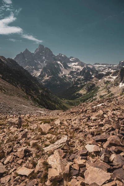 Söprő Kanyarok Örvénylik Kaszkád Kanyon Mögött Grand Teton Hegyvonulat — Stock Fotó