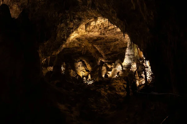 Big Room Highlighted Self Guided Tours Carlsbad Caverns National Park — Stock Photo, Image