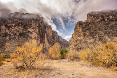 Big Bend Ulusal Parkı 'ndaki Santa Elana Kanyonu' nun tepesine sis sinekleri.