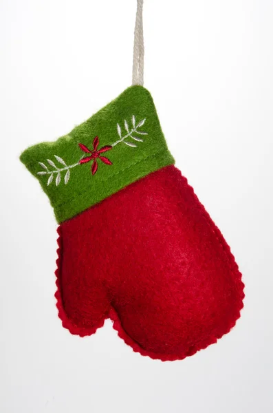 Christmas Orament Mitten with Green Trim — Stock Photo, Image