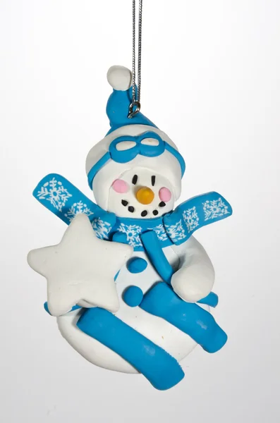Christmas Ornament Snowman on Skis — Stock Photo, Image