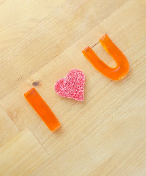 I Heart U in Gummy Candy — Stock Photo, Image
