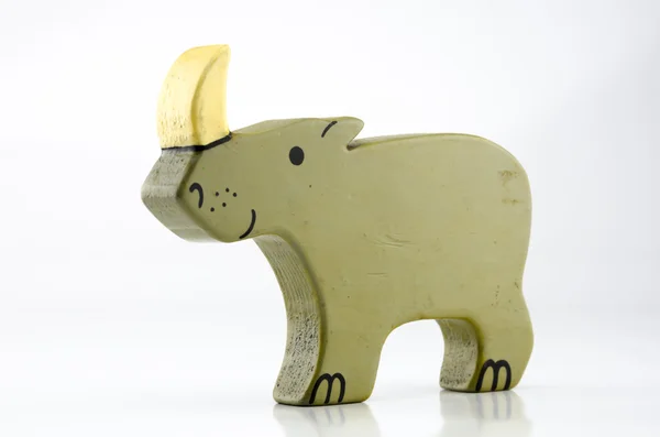 Wooden Rhinocerus Three Quarter on White — Stock Photo, Image