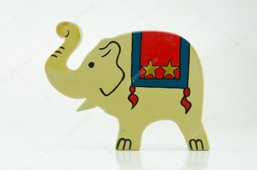 Wooden Circus Elephant on White