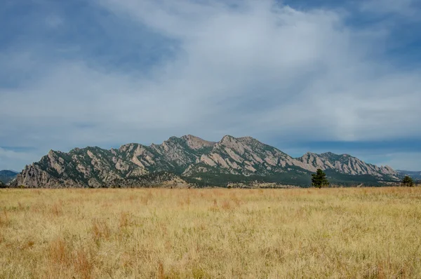 Flatiron Mountains med tørt gressmark – stockfoto