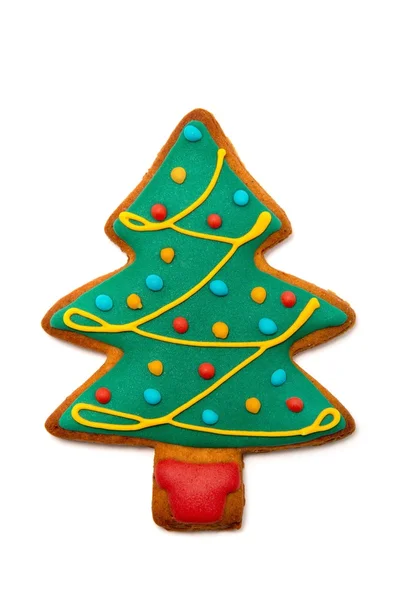 Árbol de jengibre aislado sobre fondo blanco. Galleta de Navidad — Foto de Stock