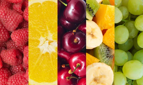 Fundo alimentar saudável. Coleta com frutas e bagas diferentes — Fotografia de Stock