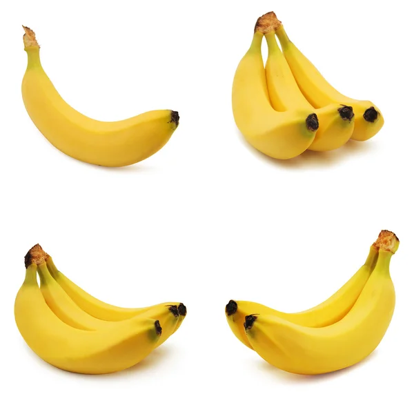 Verzameling van gele bananen geïsoleerd op witte achtergrond — Stockfoto