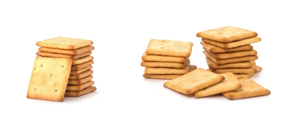 Vierkante Crackers Geïsoleerd Witte Achtergrond — Stockfoto