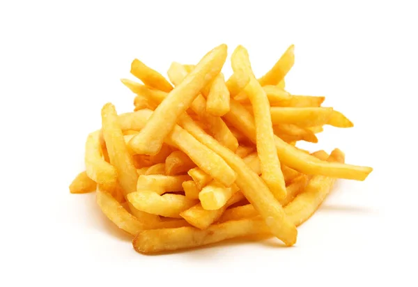 Montón Papas Fritas Apetitosas Sobre Fondo Blanco Imagen de stock