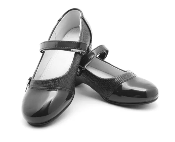 Black Shine Leather Girl Shoes Isolated White — Stock Photo, Image