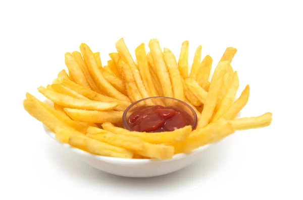 French Fries Ketchup Closeup Isolated White — Stock Photo, Image