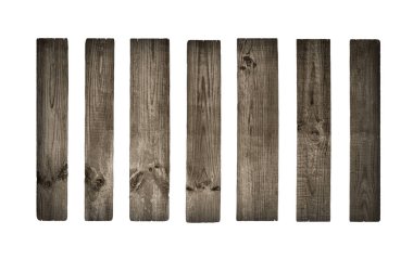 Beyaz arkaplanda çeşitli boş tahta işaretleri koleksiyonu.