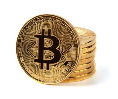 Bitcoinler beyaz arkaplanda izole edildi